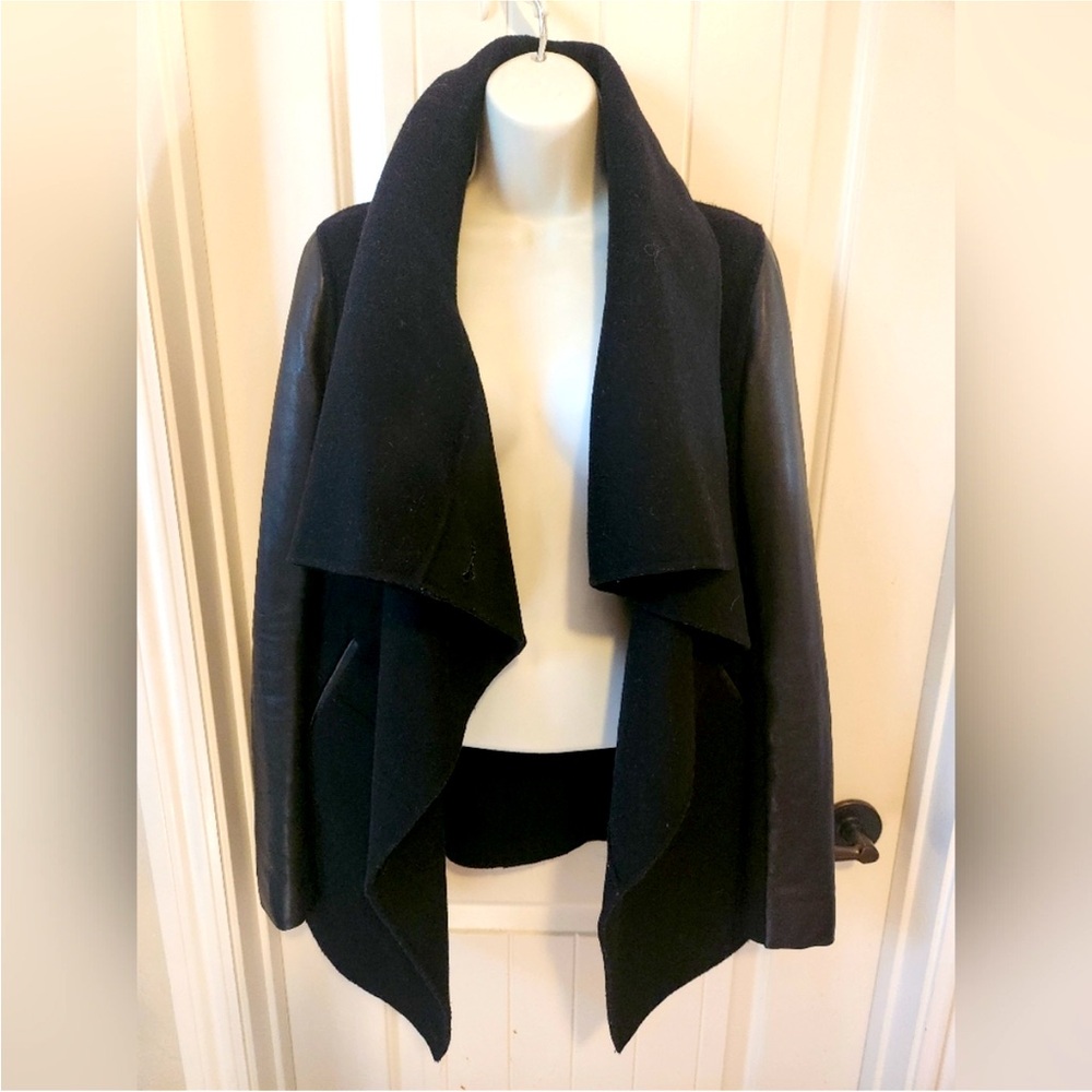 Mackage x Aritzia Black Cashmere Blend Coat w/ Leather Sleeves